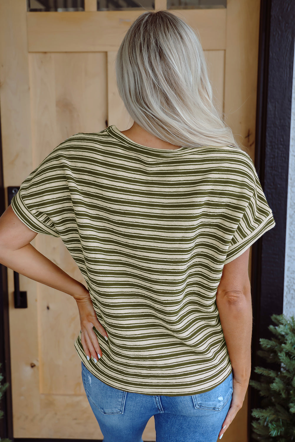 Abby Stripe Textured Side Slits Top-1